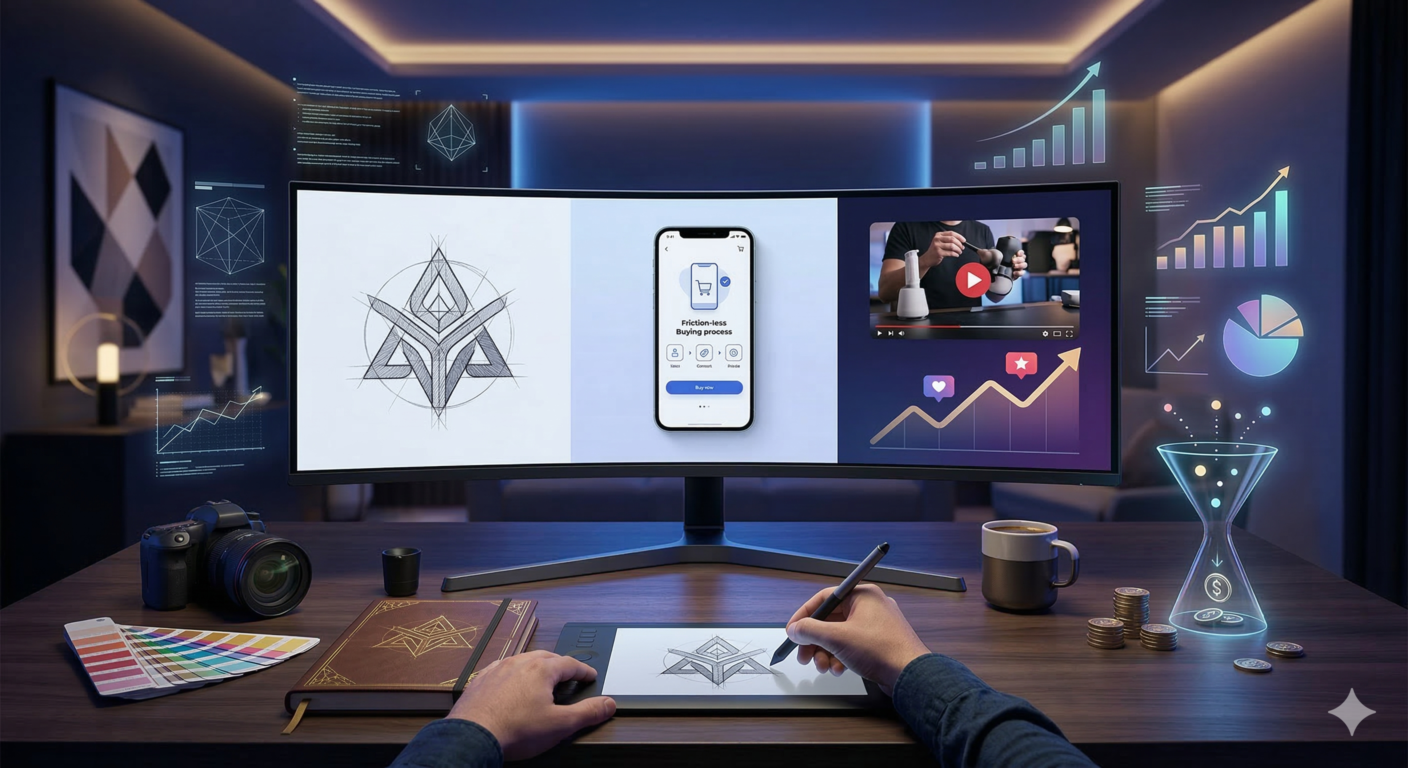 Creative design workspace and visual campaign example